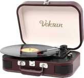 Gramofon Voksun S300 brązowy walizka Bluetooth AUX USB SD
