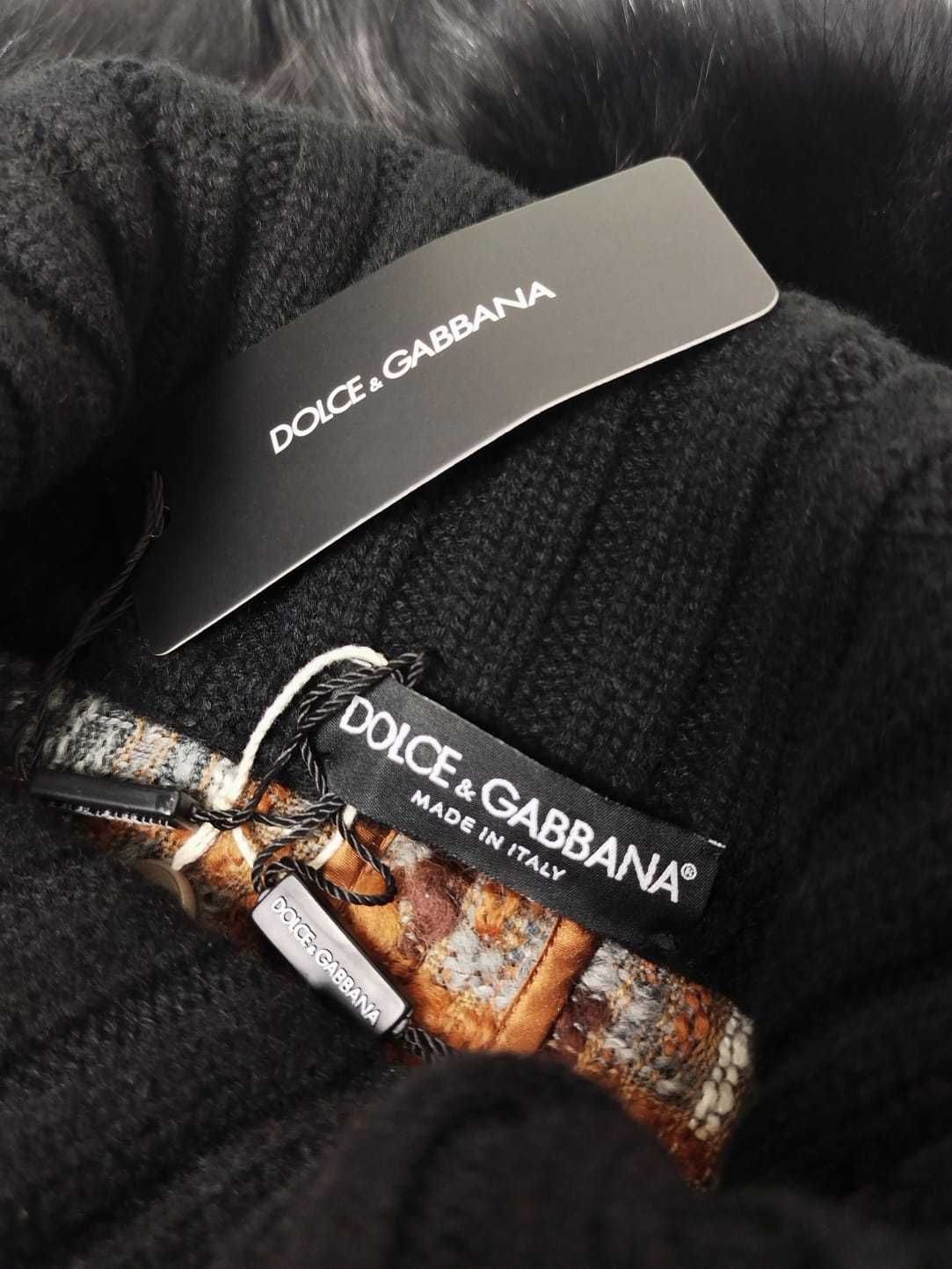 NWT Dolce & Gabbana Tweed Turtle Neck Poncho Real Fur