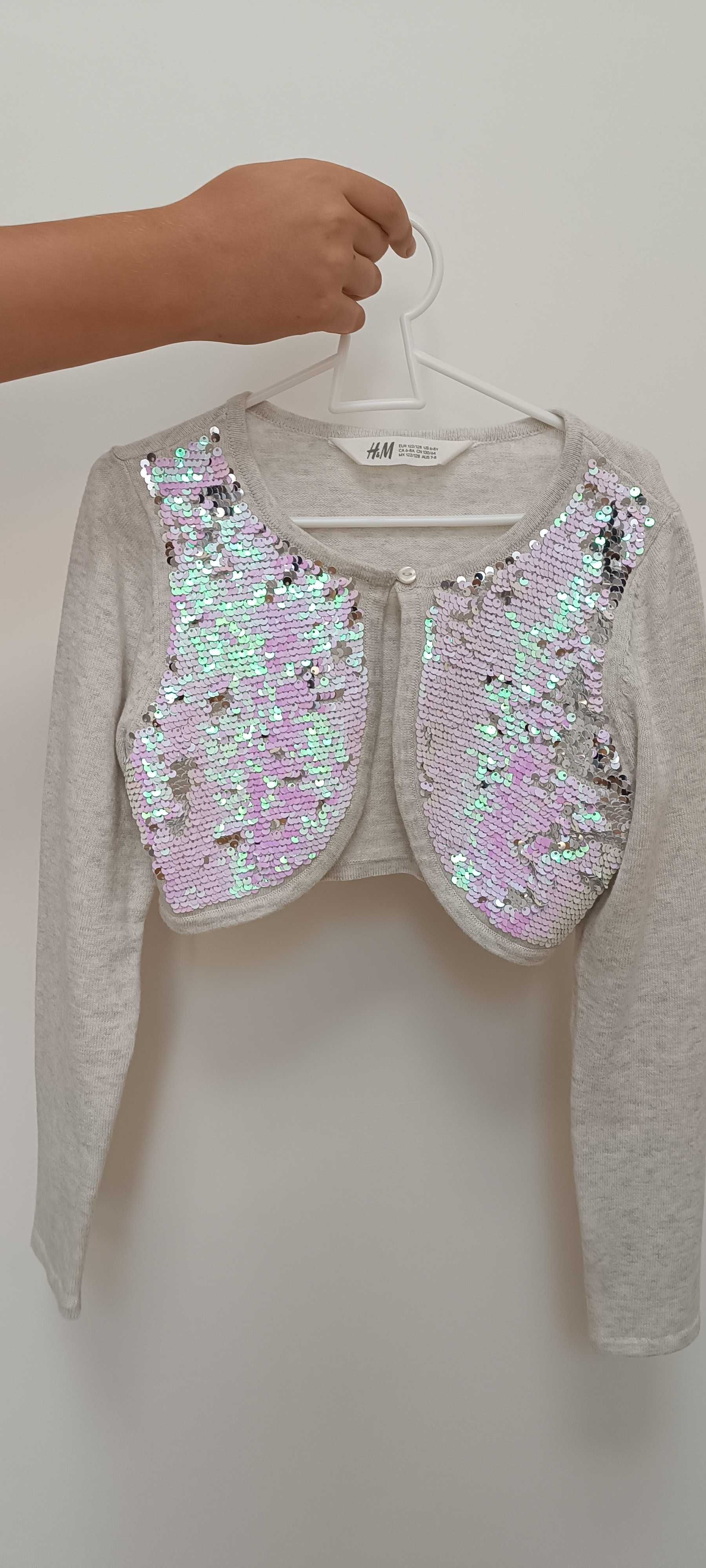 Sweterek, bolerko dziewczęce, cekiny, rozmiar 122/128, marka H&M