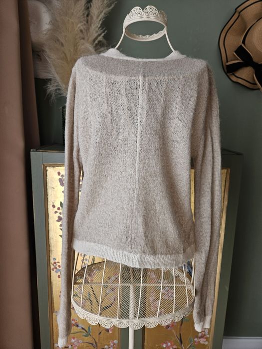 Jesienny Zara Krótki Kardigan damski S Beż Alpaka Wełna Sweter Fluffy