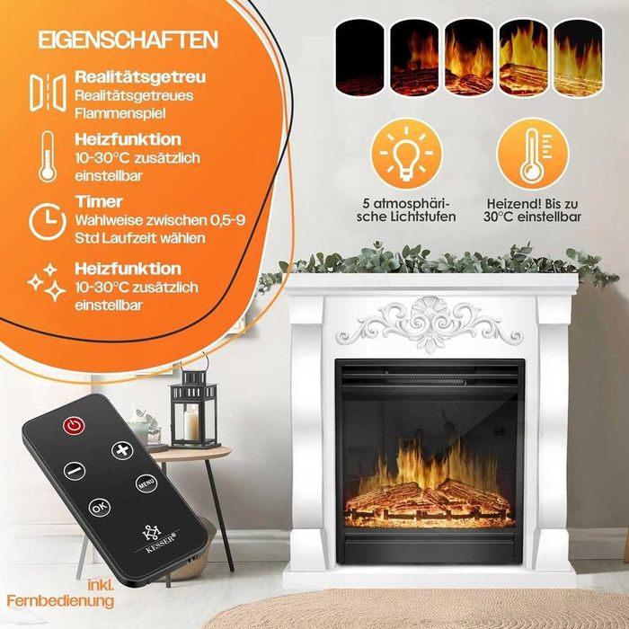 Kominek elektryczny KESSER z efektem płomienia LED 3D funkcją grzania