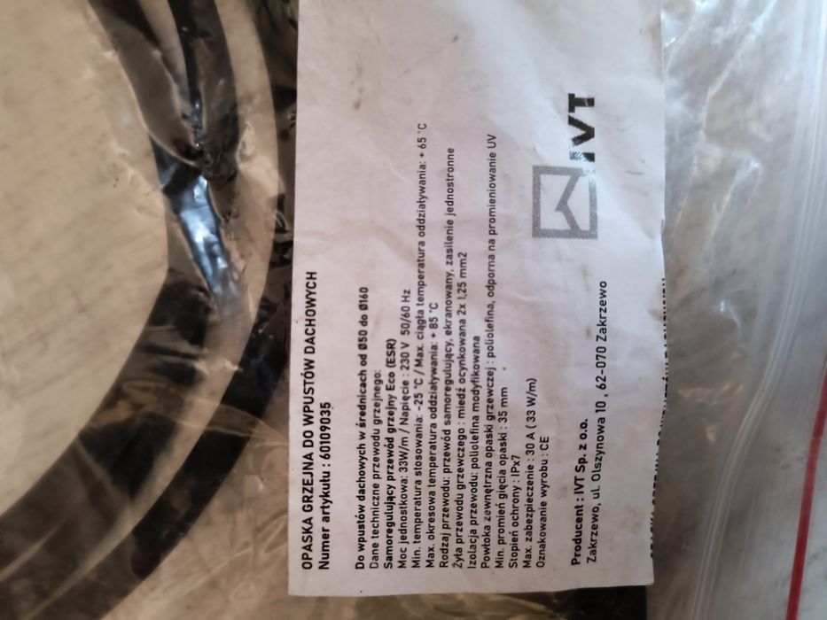 Opaska grzejna do wpustów dachowych