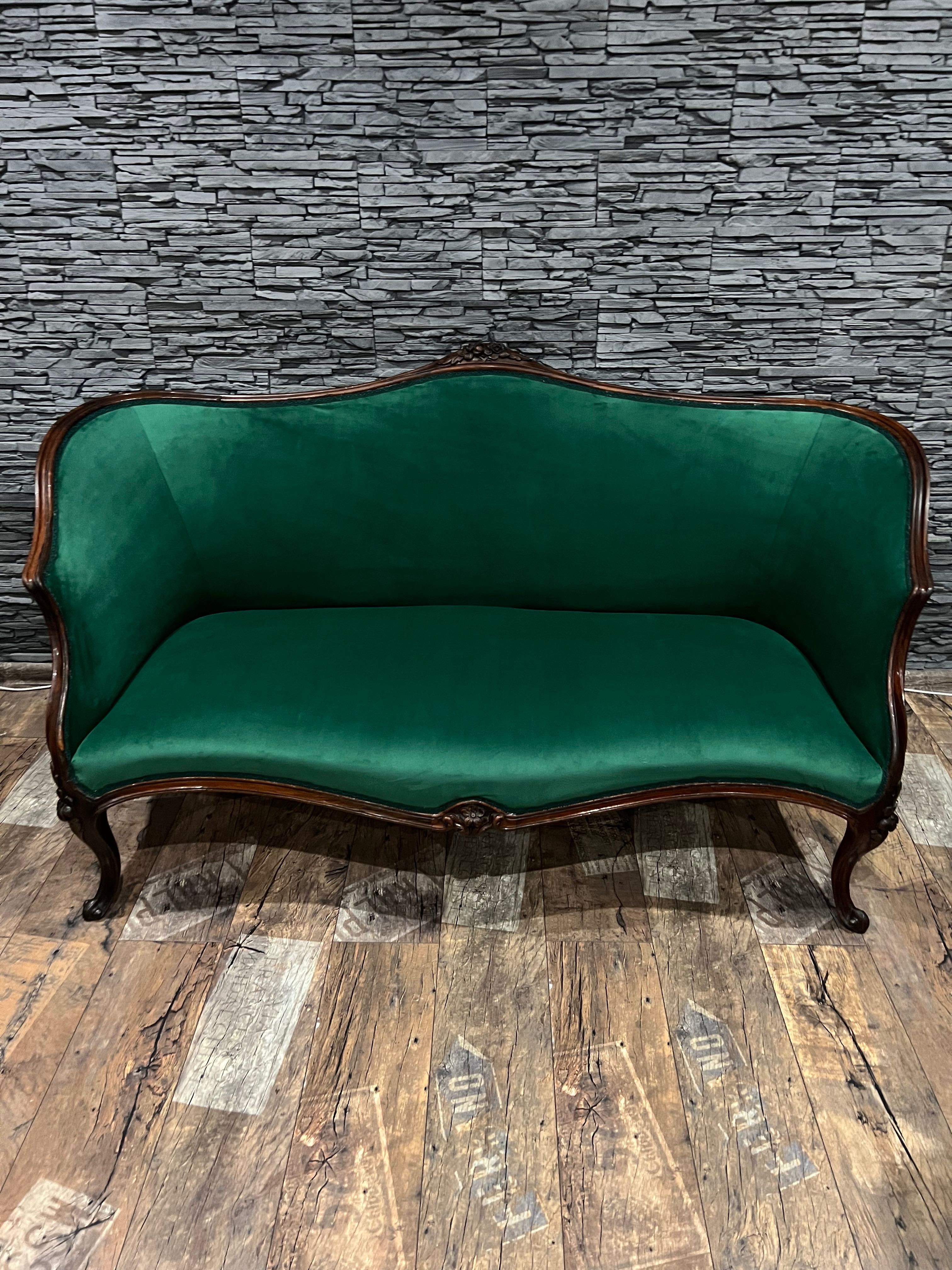 Sofa ludwikowska kanapa wypoczynek antyk ok 100 lat Butelkowa zieleń