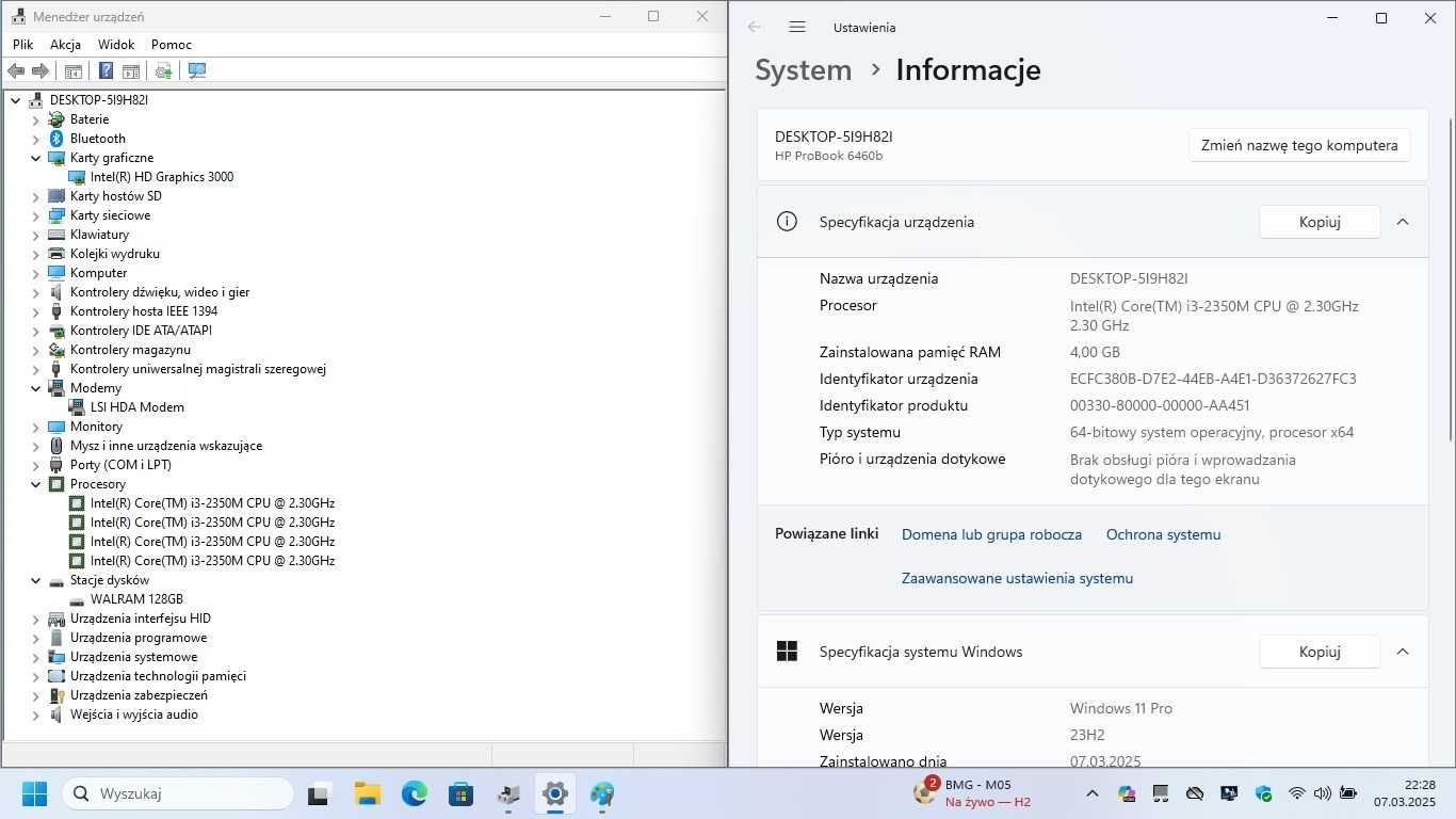 Laptop HP 6460b, i3, SSD, Win11, gwarancja