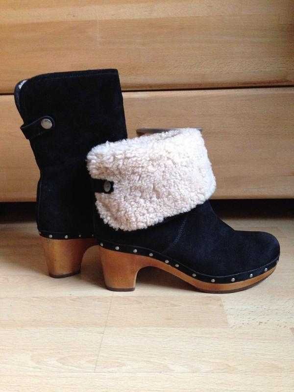 Угги ugg на каблуке танкетке с мехом кожаные сабо мюли сапоги