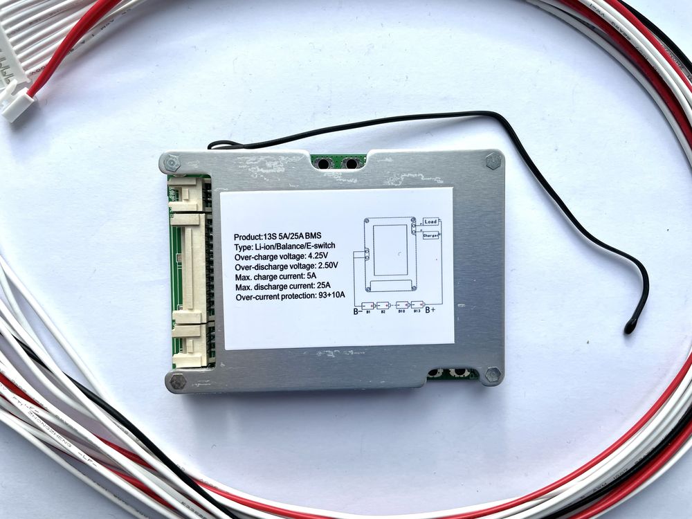 Плата BMS Li-ion 13S/25A 48V(54,6 V) з датчиком температури і кнопкою