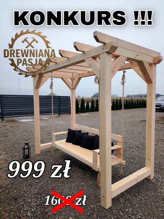 TRANSPORT POLSKA! Nowoczesna Huśtawka Pergola! Suszone drewno!