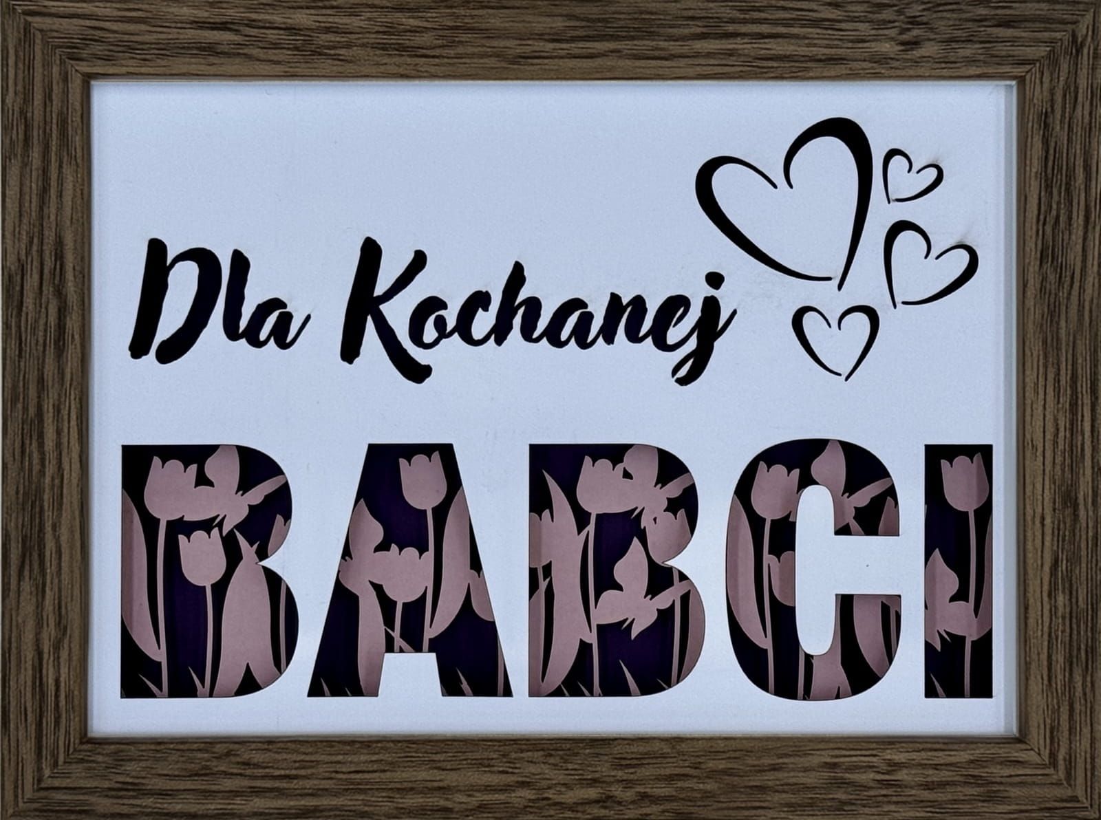 Ramka 3D shadow box Dla Kochanej Babci Tulipany 20x15