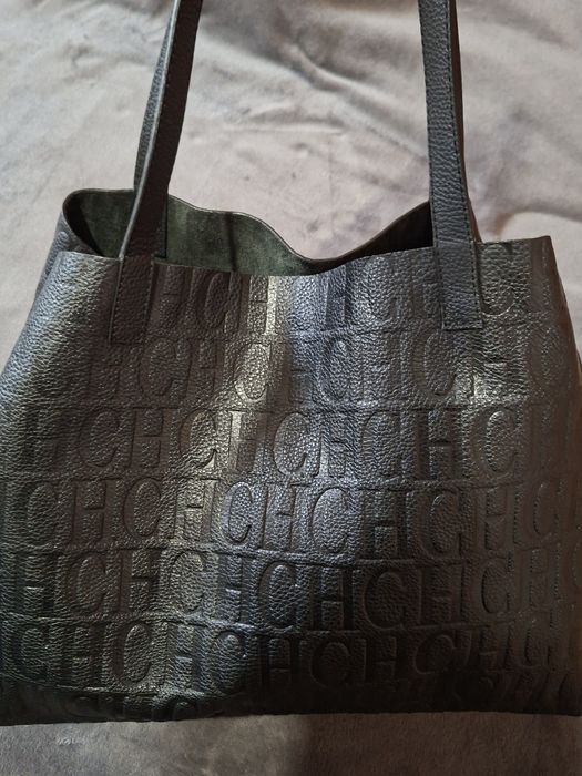 Torba skórzana czarna shopperka