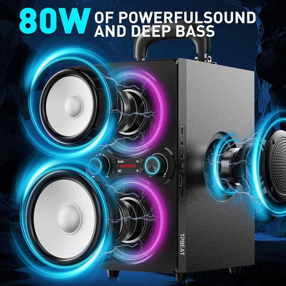Głośnik Przenośny i mocny głośnik Bluetooth, 80 W Bezprzewodowy
