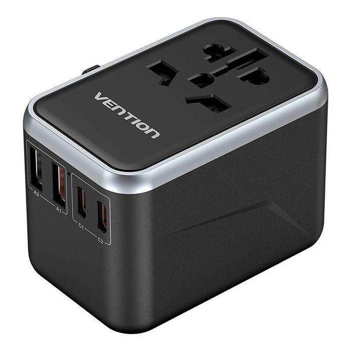 Adapter Vention Podróżny Fjfb0 (Czarny) 2Xusb-C 2Xusb-A Uniwersalny