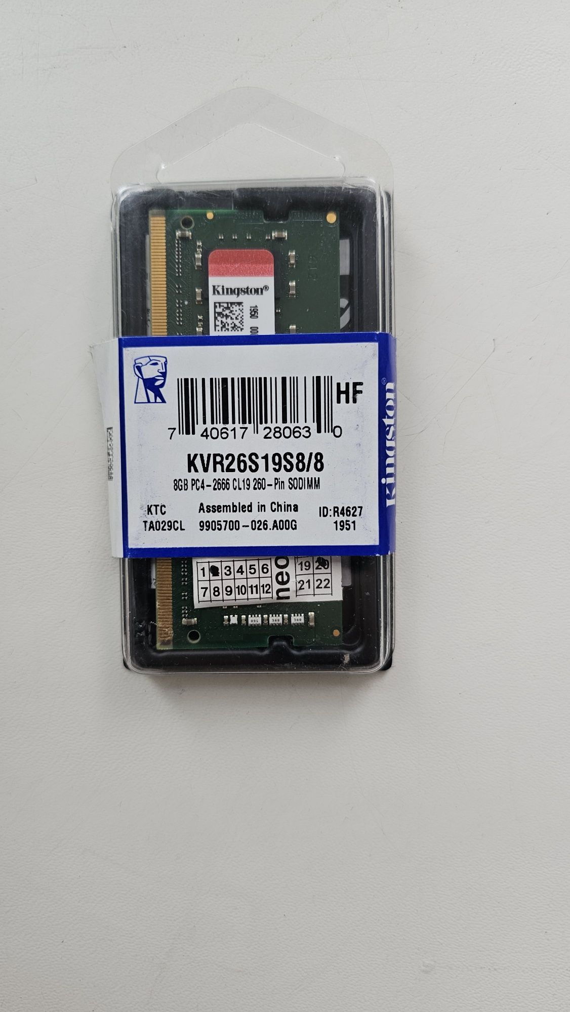 Память для ноутбука Kingston DDR4 2666 8GB,SO-DIMM (KVR26S19S8/8)