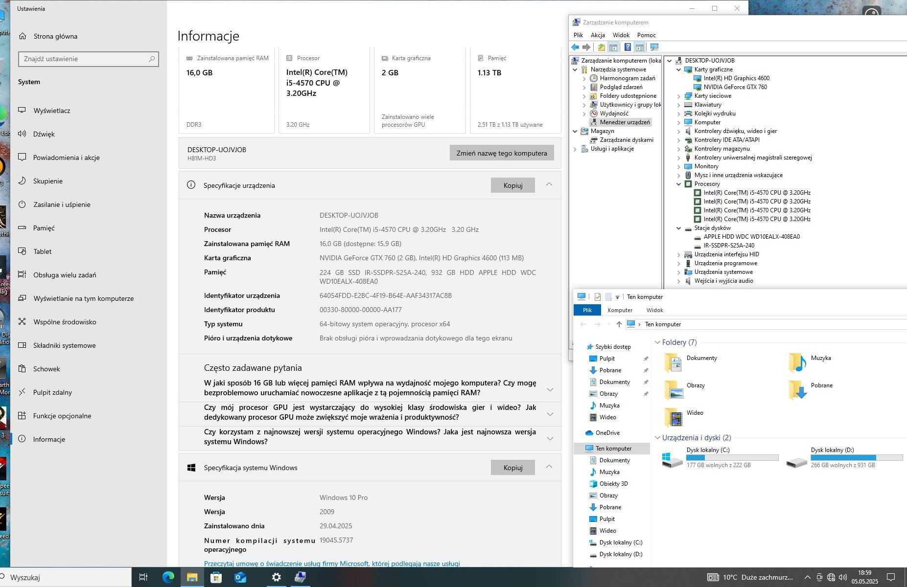 PC Wiedzmin 3,SF25 I5-4570\GTX 760 2GB DDR5\Ram 16GB\SSD 240GB\1TB