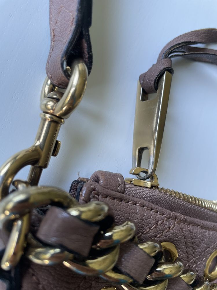 Marc Jacobs duża skorzana torba brązowa złota łańcuch camel shopper
