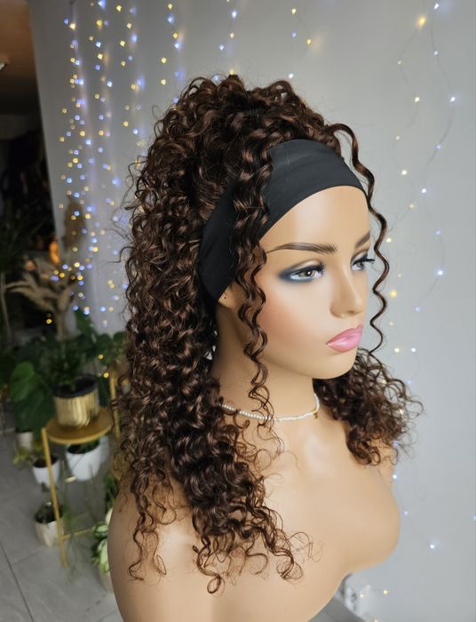 Peruka z włosów naturalnych na opasce natyrlany brąz loki Ula