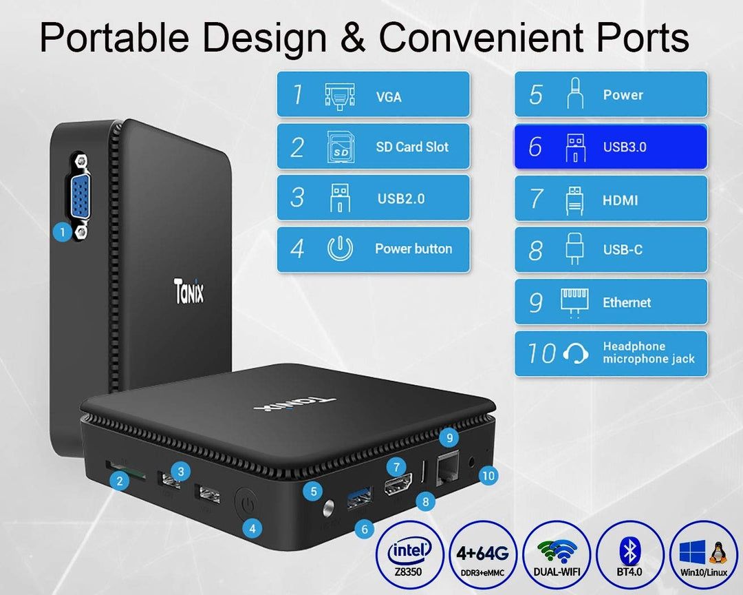 Mini PC Windows 10 Linux, Intel Atom X5