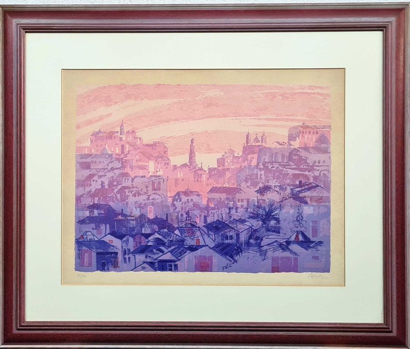 Quadro serigrafia da paisagem do Porto, do artista Júlio Capela