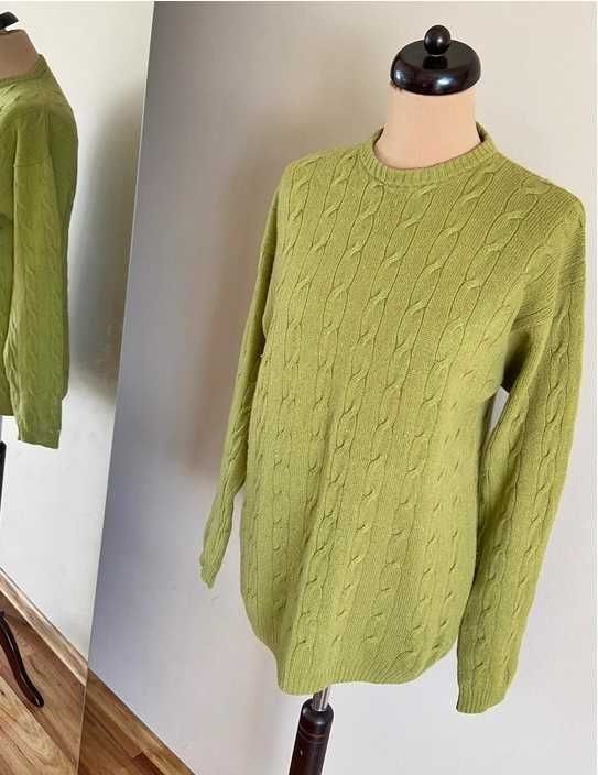 sweter zielony limonka m l 40 38 neon welna lam owcza wool modny basic