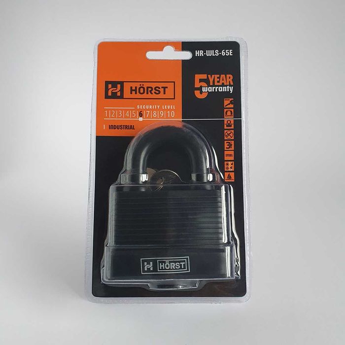 Замок навесной Horst HR-WLS-65E ламинированная сталь 65 мм