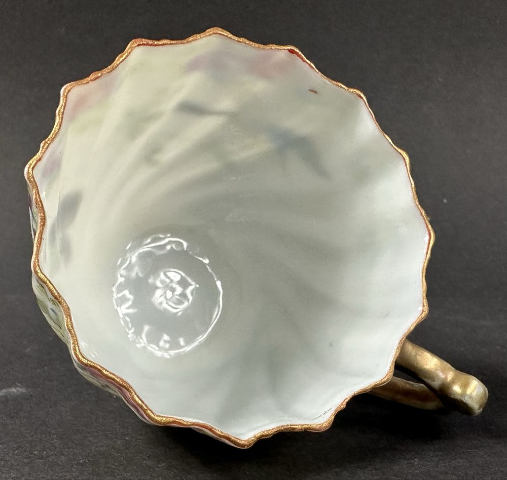 Filiżanka ze spodkiem ptak cieniutka porcelana filiżanki kwiaty