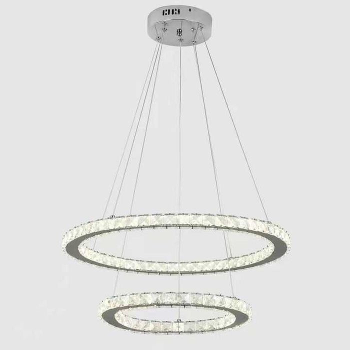 Lampa sufitowa wisząca kręgi z kryształkami Srebrna Glamour żyrandol