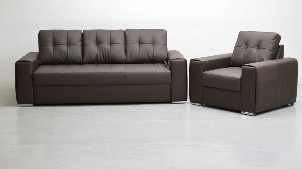 KOMPLET 3+1 sofy, kanapy, zestaw brązowa skóra naturalna Madras 1006