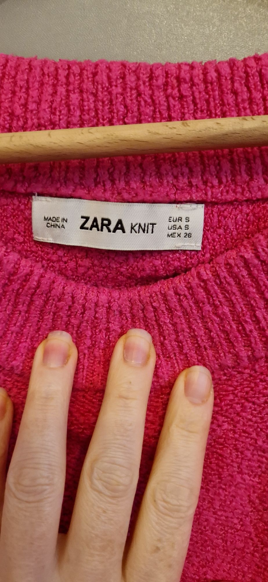 Sweter dłuższy oversize Zara mocny róż S 36