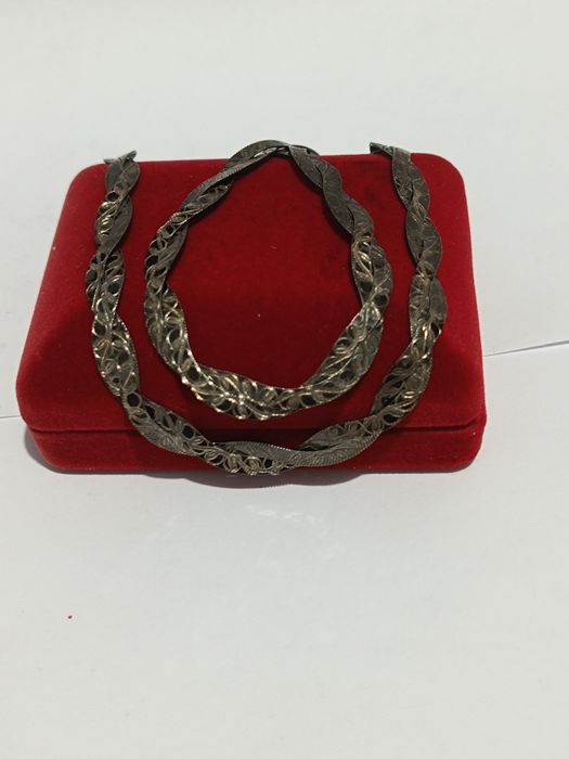 Srebrny łańcuszek warkocz czarno złoty dł.50cm, srebro próby 925