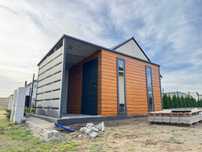 Garaż blaszany/schowek ogrodowy 3.5x3m, dąb + grafit, profil ocynk