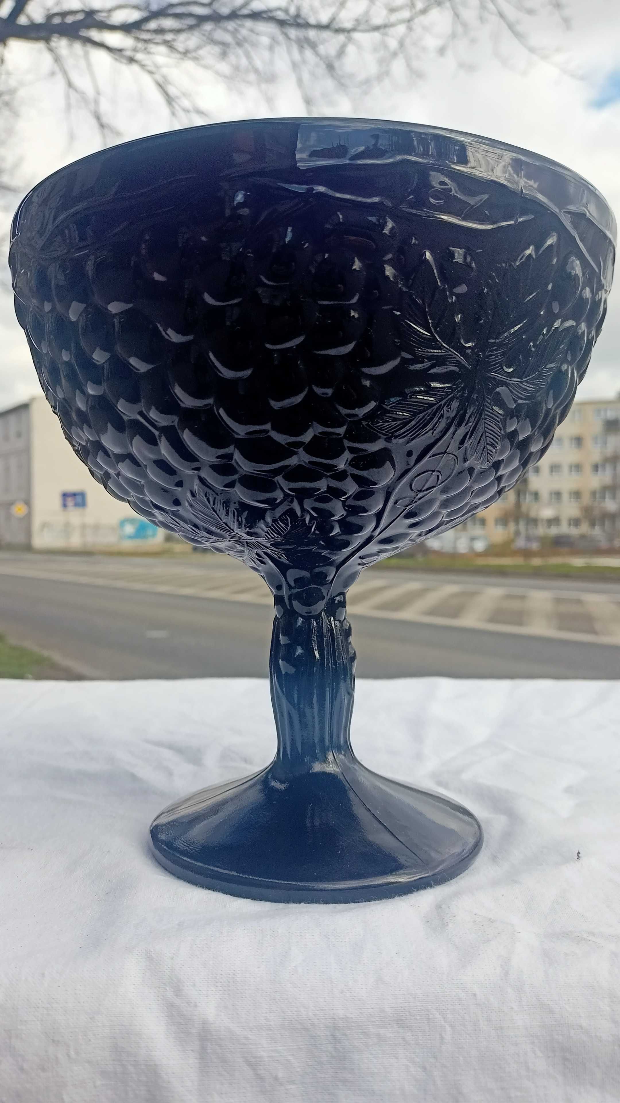 Duża patera na nodze hialitowa Winogrona Jan Sylwester Drost Ząbkowice