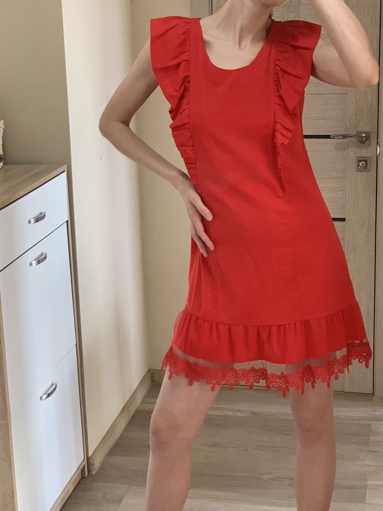 Лляна червона міні-сукня S-M