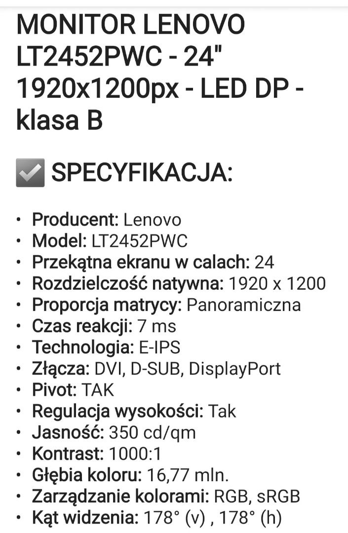 Monitor Lenovo 24 cal