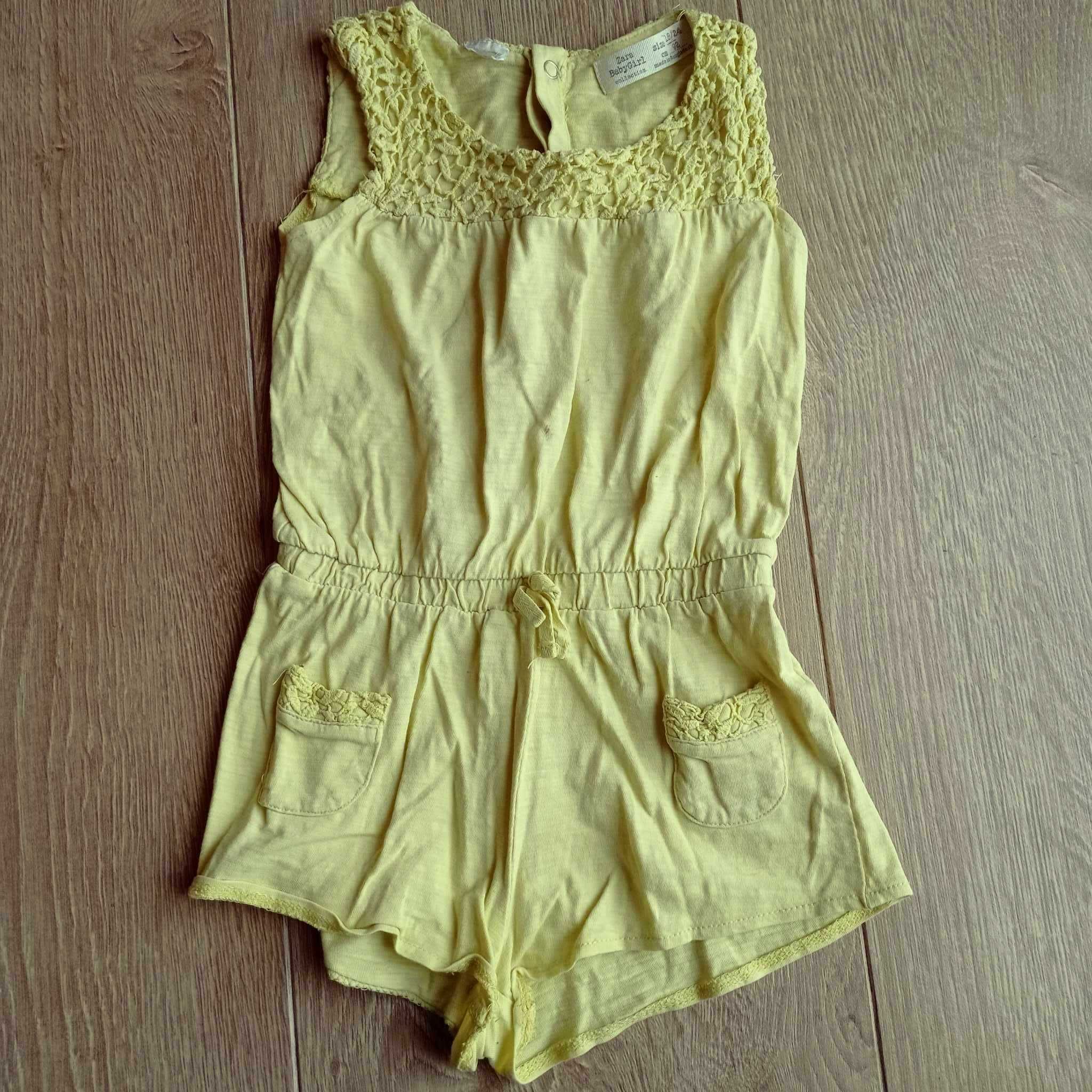 Zara Girl żółty Kombinezon krótki Koronka kieszonki  r. 98cm