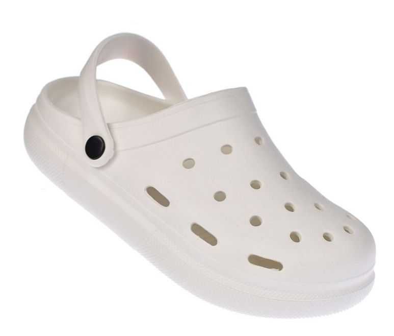 Białe klapki kroksy chodaki piankowe z paskiem sandały E6201 WT r 37