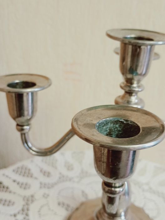 Антикварний свічник канделябр Swanski , посріблена латунь