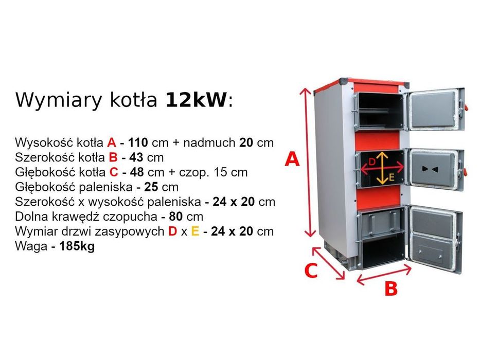 Kocioł 12KW piec na węgiel drewno 100m2 Kotły Pleszew 3kanały Wys0zł