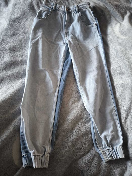 spodnie jeans jeansy joggers dwukolorowe sinsay