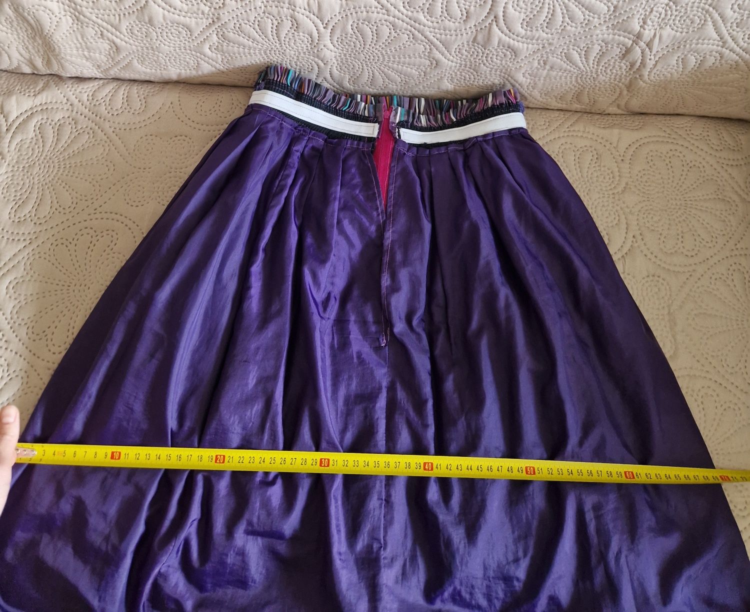 Spódnica retro vintage midi  fioletowa w paski M L