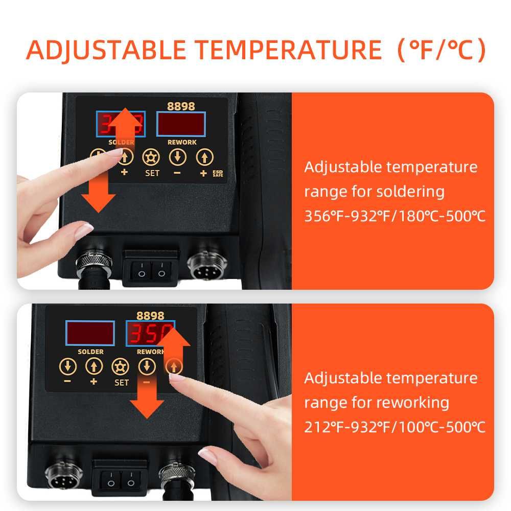 Паяльная станция 8898 600W 2 в 1 фен + паяльник