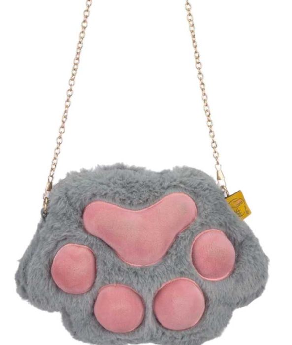 Torebka przytulanka Pluszowa KOCIA ŁAPKA Szara zapinana DPaw 26cm