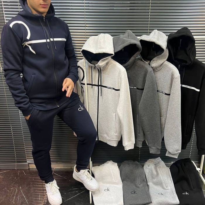 ЗИМНИЙ НА ФЛИСЕ спортивный мужской костюм зеленый черный Hugo Boss