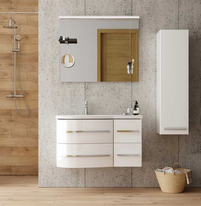 Szafka łazienkowa ORiSTO z umywalką 91cm, biała w połysku, lewa/prawa