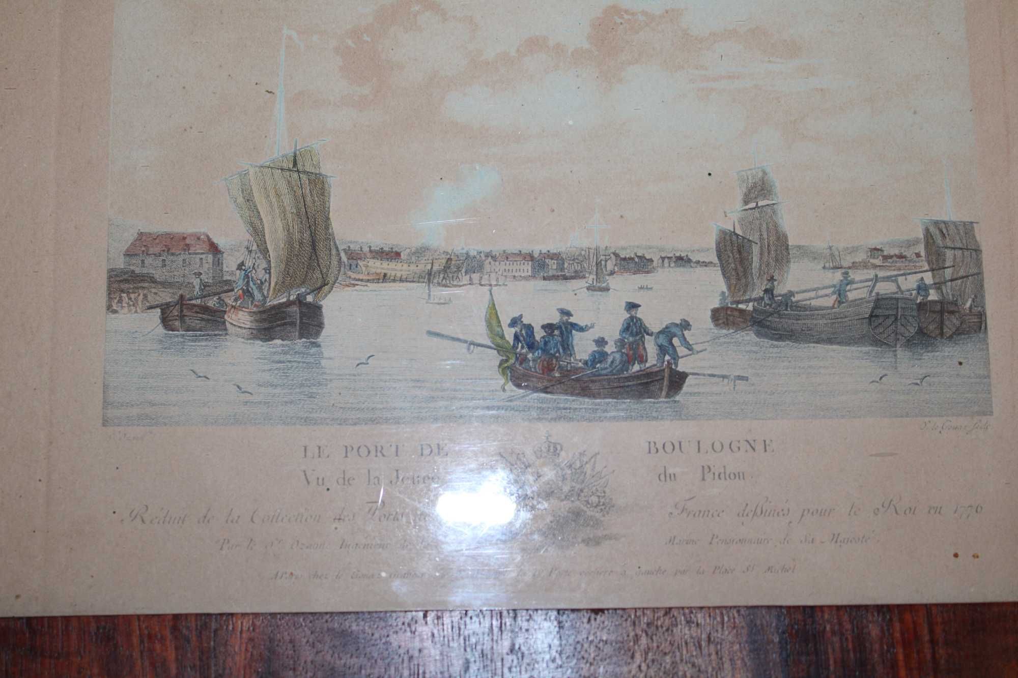 Gravura colorida Francesa, data 1776, moldura Império,