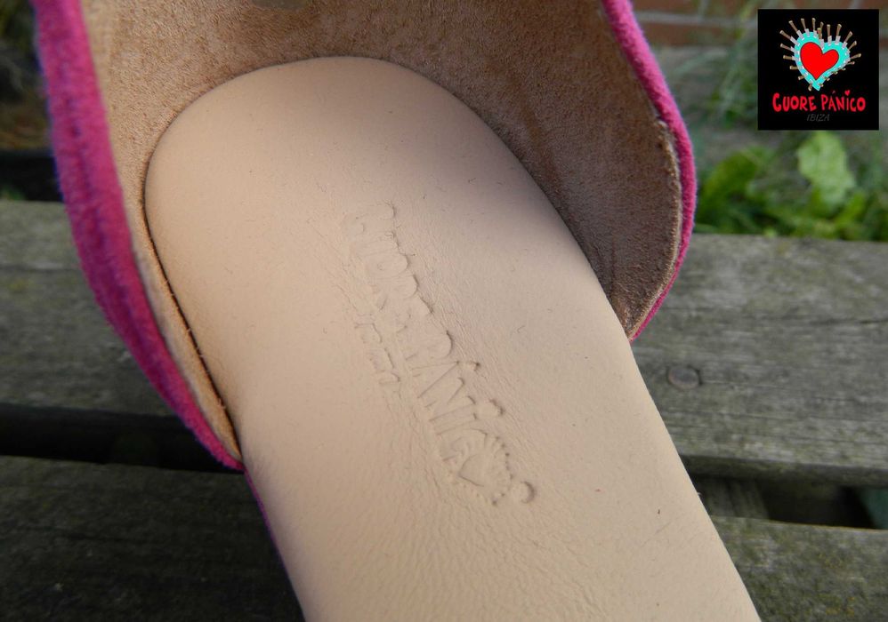 HISZPAŃSKIE koturny fuksja SKÓRA NATURALNA pompony Cuore Panico Ibiza
