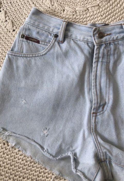 Szorty jesnsowe prawdziwy twardy jeans jasne przetarcia wysoki stan