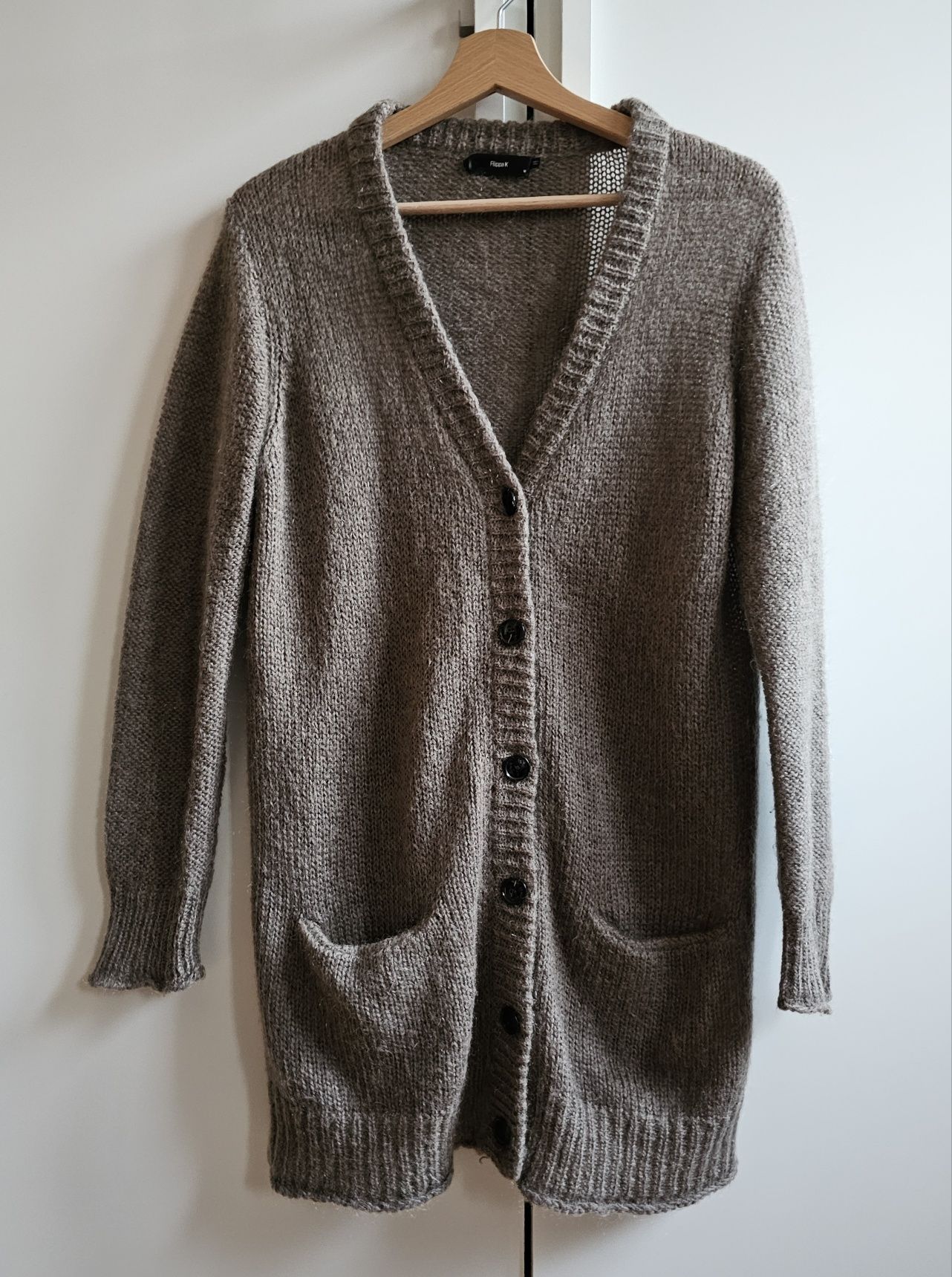 Filippa K damski kardigan sweter rozpinany M moher wełna brązowy