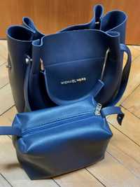 Темно-синя жіноча сумка Michael Kors + клатч-косметичка