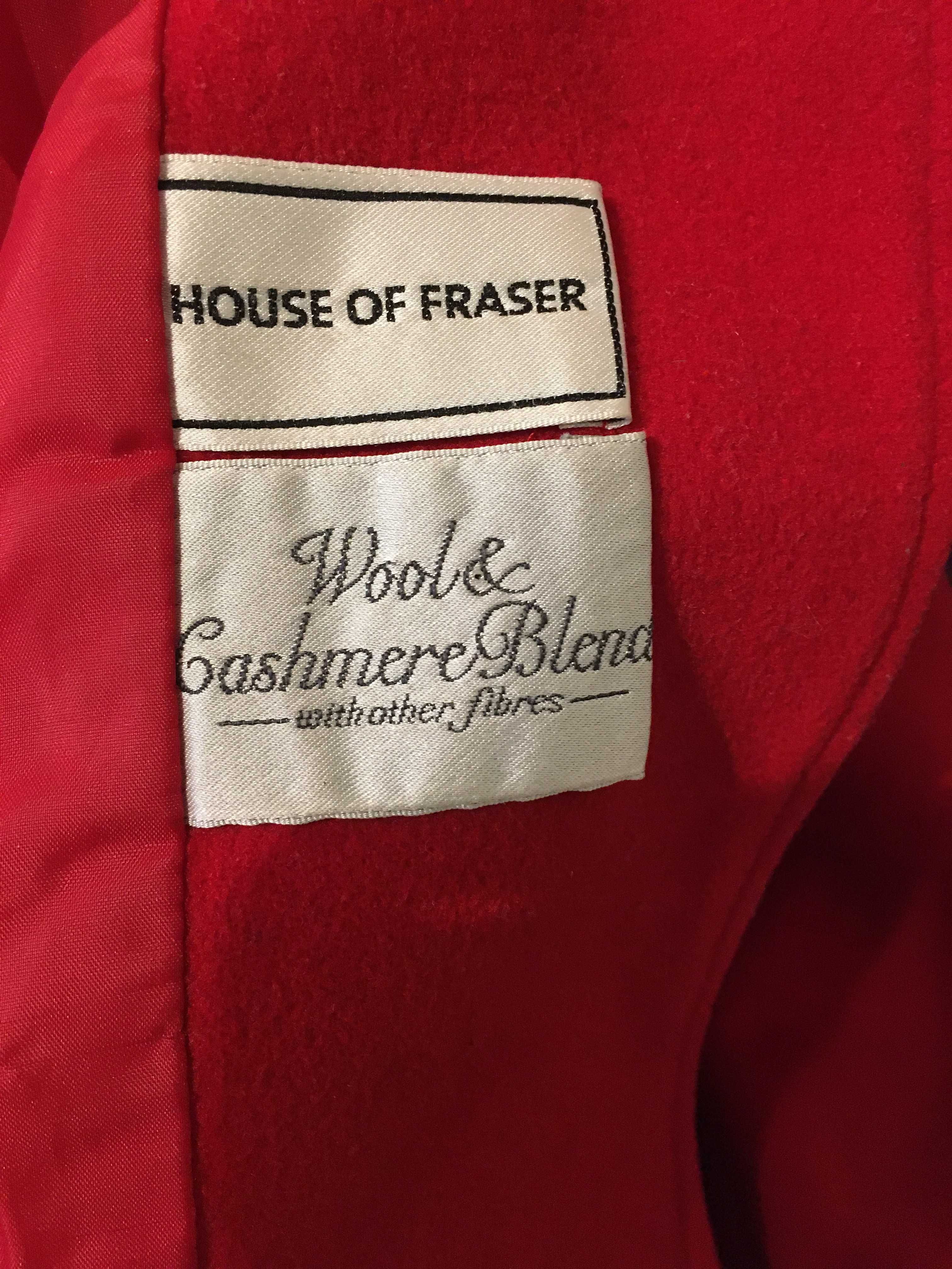 Płaszcz czerwony nowy House of Fraser 70% Virgin Wool,20% kaszmir M/L