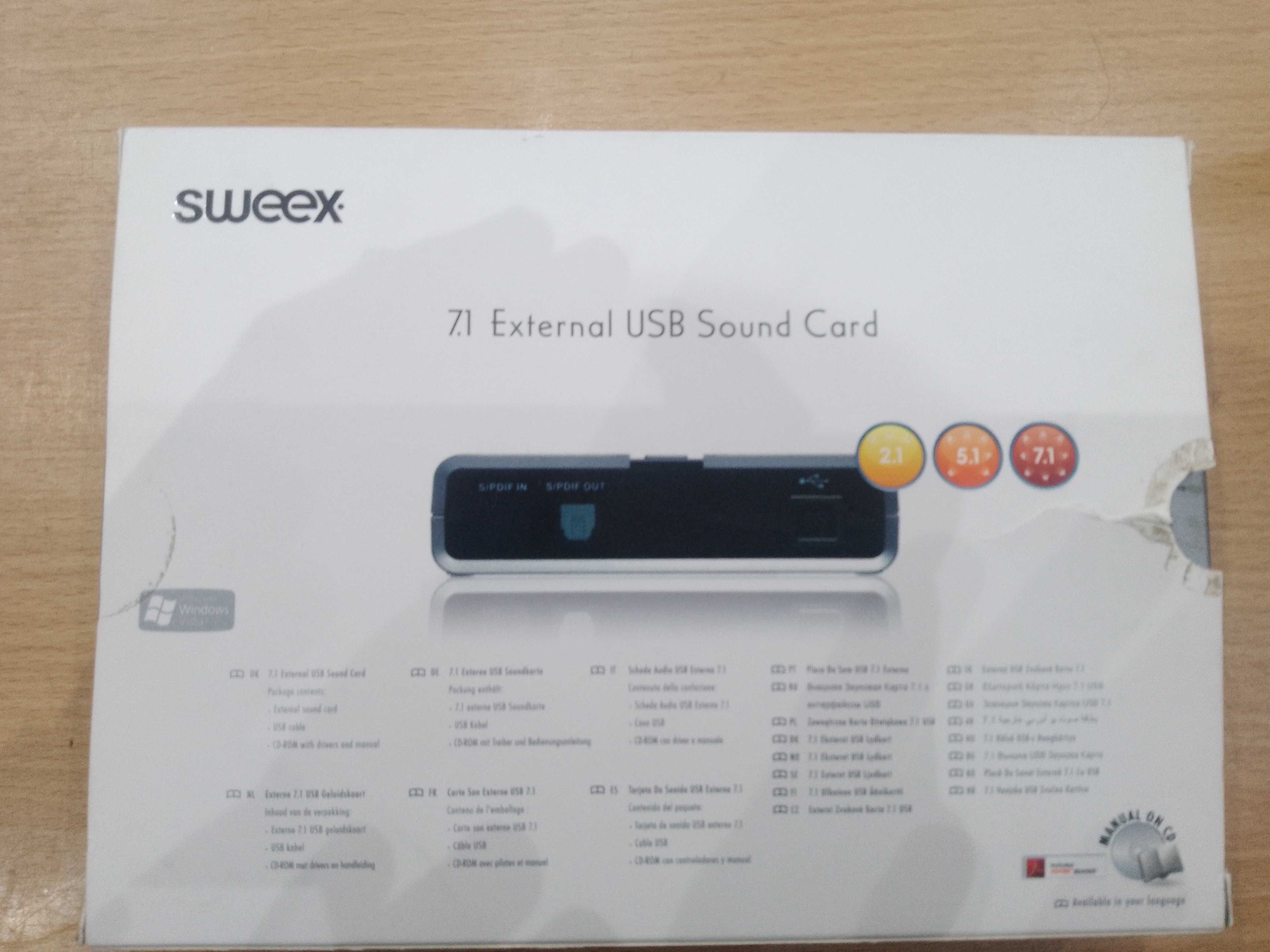Placa de Som Externa Sweex 7.1 USB Som incrível-Oportunidade-como NOVO