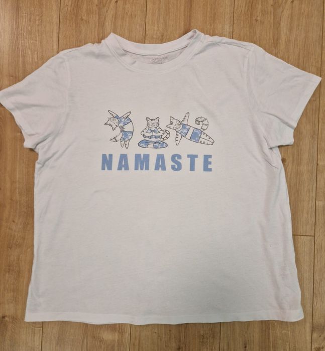 T-shirt Namaste koszulka Primark L yoga fitness z kotami kotem sweet